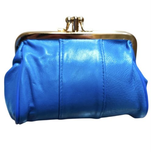 Valódi bőr női pénztárca csatos retro aprópénztartó bugyelláris kék