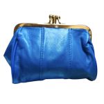 Valódi bőr női pénztárca csatos retro aprópénztartó bugyelláris kék