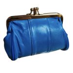 Valódi bőr női pénztárca csatos retro aprópénztartó bugyelláris kék