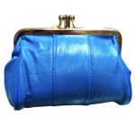 Valódi bőr női pénztárca csatos retro aprópénztartó bugyelláris kék