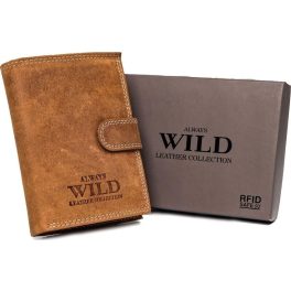   Valódi bőr férfi pénztárca Wild álló fazon barna szín RFID
