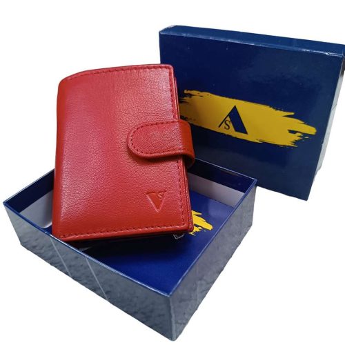Valódi bőr mini kártyatartó pénztárca díszdobozban piros RFID