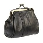 Valódi bőr női pénztárca fekete csatos retro aprópénztartó bugyelláris kisméretű