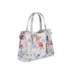 Valódi bőr női kézitáska fehér színes virágmintás
