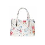 Valódi bőr női kézitáska fehér színes virágmintás