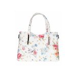 Valódi bőr női kézitáska fehér színes virágmintás