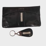Valódi bőr női pénztárca + kulcstartó szett fekete elegáns