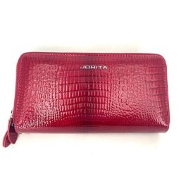   Editta valódi bőr női pénztárca piros lakk dupla cipzáras Jorita 829012