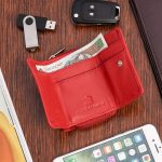 Bellugio valódi bőr női pénztárca piros mini kisméretű RFID