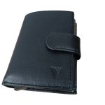 Valódi bőr kártyatartó mini pénztárca sötétkék színben díszdobozban RFID