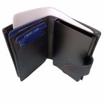 Valódi bőr kártyatartó mini pénztárca sötétkék színben díszdobozban RFID