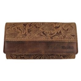   Valódi bőr női pénztárca barna színű nagyméretű brifkó nyomott virágmintás