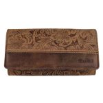 Valódi bőr női pénztárca barna színű nagyméretű brifkó nyomott virágmintás