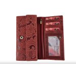 Valódi bőr női pénztárca piros színű nagyméretű brifkó nyomott virágmintás