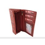 Valódi bőr női pénztárca piros színű nagyméretű brifkó nyomott virágmintás