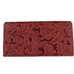 Valódi bőr női pénztárca piros színű nagyméretű brifkó nyomott virágmintás