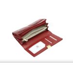 Valódi bőr női pénztárca piros nyomott virágmintás sok kártyatartós RFID