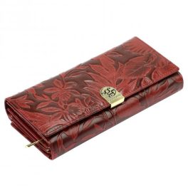 Gregorio valódi bőr női pénztárca piros virágmintás RFID védelemml