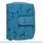 Valódi bőr női pénztárca türkiz RFID kisméretű sok kártyatartós