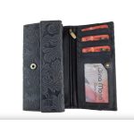 Gina valódi bőr női pénztárca fekete RFID nyomott virágmintás