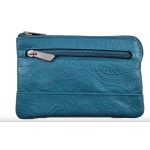 Kulcstartó türkiz színű valódi bőr cipzáras