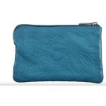 Kulcstartó türkiz színű valódi bőr cipzáras