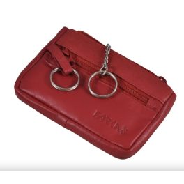 Kulcstartó valódi bőr piros színben cipzáras