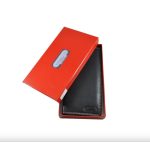 Bőr kártyatartó nagyméretű irattartó fekete színben díszdobozban