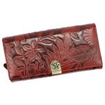 Női pénztárca valódi bőr piros sok kártyatartóval nyomott virágmintás RFID