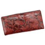 Női pénztárca valódi bőr piros sok kártyatartóval nyomott virágmintás RFID