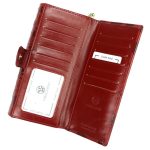 Női pénztárca valódi bőr piros sok kártyatartóval nyomott virágmintás RFID