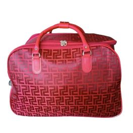   Nagyméretű gurulós utazótáska piros színben görögmintával 55 cm