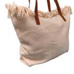 Strandtáska nagyméretű női válltáska bézs színű fonott