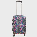 Bőröndhuzat S-es méretű bőröndre elasztikus anyagból virágmintás kék pink