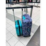 Bőröndhuzat S-es méretű bőröndre elasztikus anyagból virágmintás kék pink