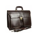 Aktatáska valódi bőr sötétbarna 3 rekeszes