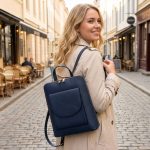 Valódi bőr női hátizsák és válltáska átalakítható elegáns fekete