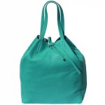 Nagyméretű valódi bőr női shopper kézitáska válltáska türkiz