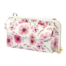   Helga valódi bőr női pénztárca és mobiltelefon táska fehér virágmintás