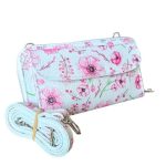 Helga valódi bőr női pénztárca és mobiltelefon táska fehér virágmintás