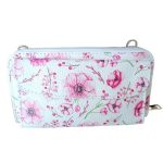 Helga valódi bőr női pénztárca és mobiltelefon táska fehér virágmintás