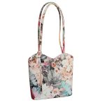 Valódi bőr női hátizsák és válltáska egyben virágmintás púder