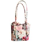 Valódi bőr női hátizsák és válltáska egyben virágmintás púder