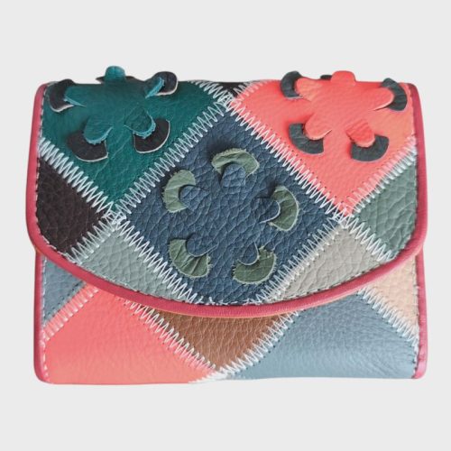 Női pénztárcakülönleges színes patchwork valódi bőr