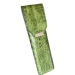 Bőr tolltartó zöld színben kroko mintás 3 tollnak