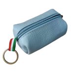 Bőr kulcstartó kék színben cipzáras különleges