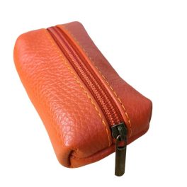 Bőr kulcstartó narancssárga színben cipzáras prémium
