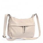 Valódi bőr női válltáska bézs krém színű közepes méretű