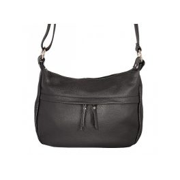   Valódi bőr női válltáska fekete színű közepes méretű