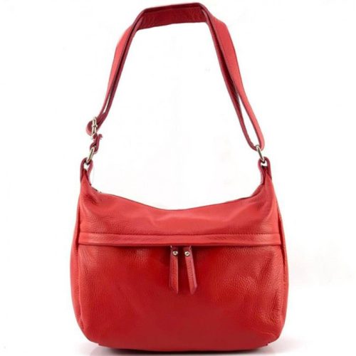 Valódi bőr női táska piros színben több zsebbel